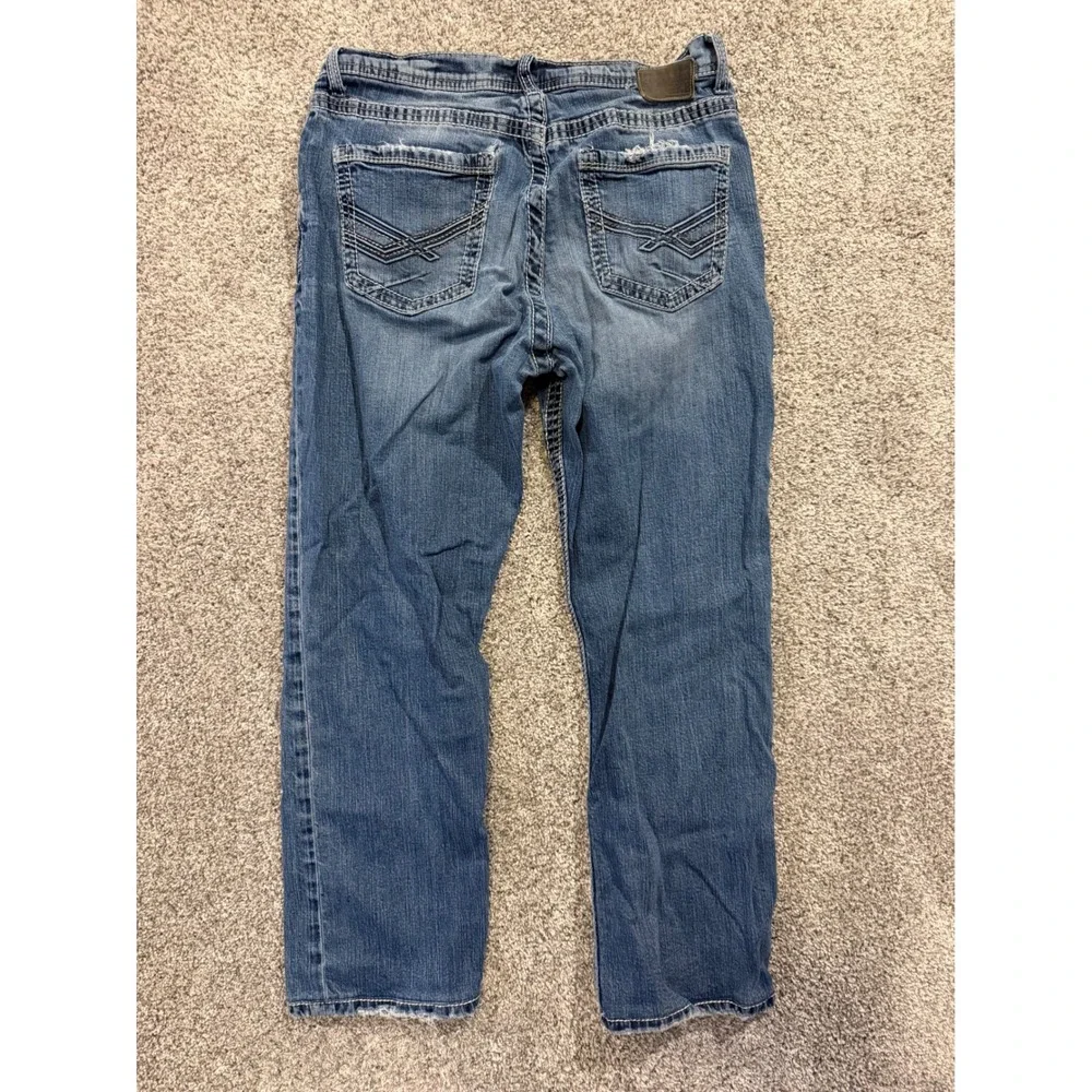BKE Jeans Mens 32R Blue Tyler Straight Leg Stretch Distressed Denim Pants *